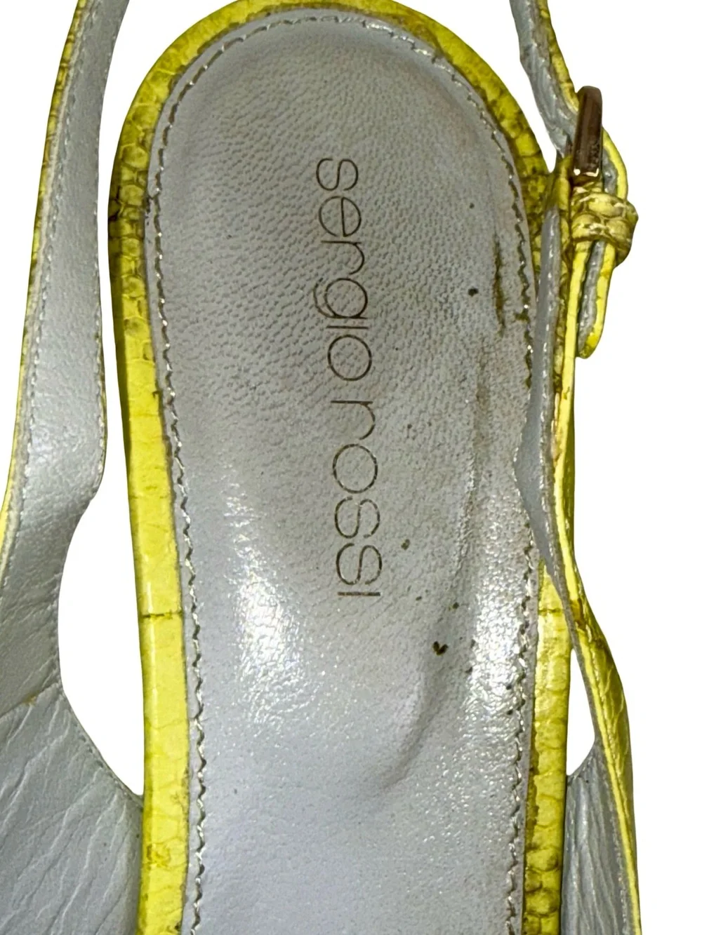 SERGIO ROSSI YELLOW SNAKE SLINGBACK PLATFORM HEELS